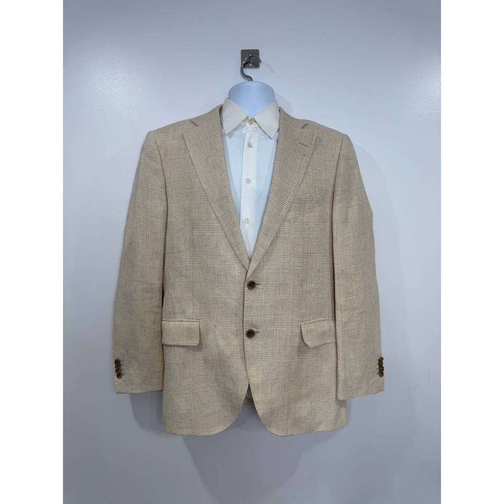 Suitsupply Men Tan Lazio Pure Linen Glen Check Sport Coat Blazer 42R